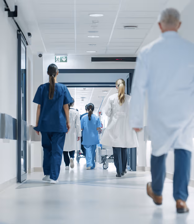 Hospital Hallway with Doctors and Nurses